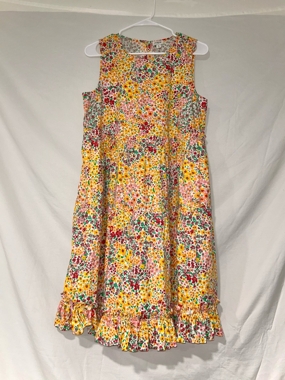 J. Crew Yellow Floral Sleeveless Tiered Ruffle Knee Length Cotton Sundress Sz 8